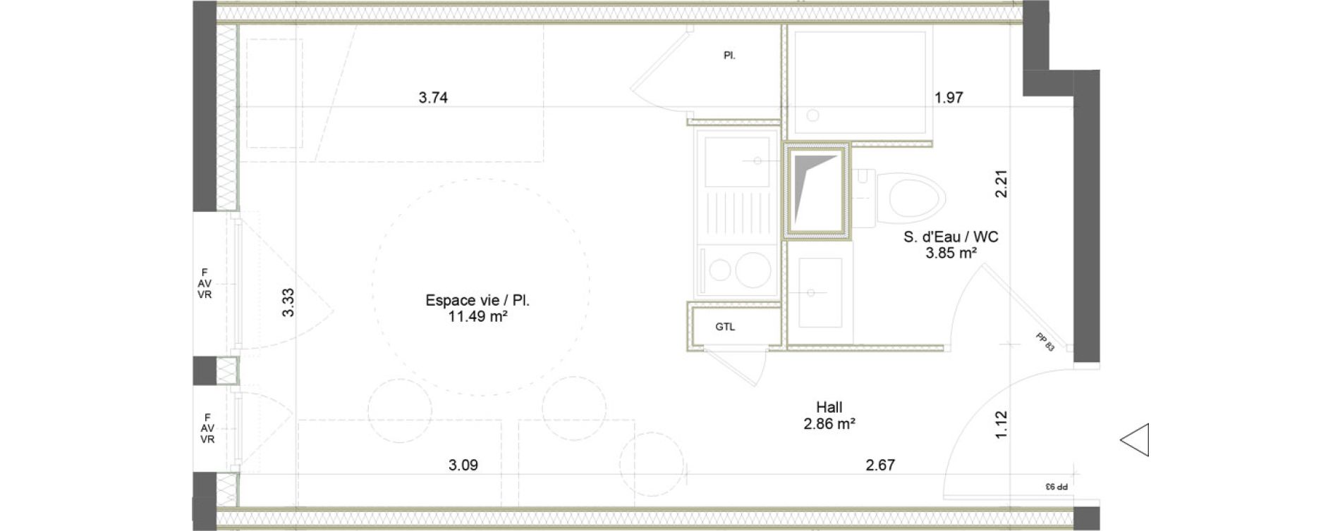 Appartement T1 meubl&eacute; de 18,20 m2 &agrave; Saint-&Eacute;tienne La palle