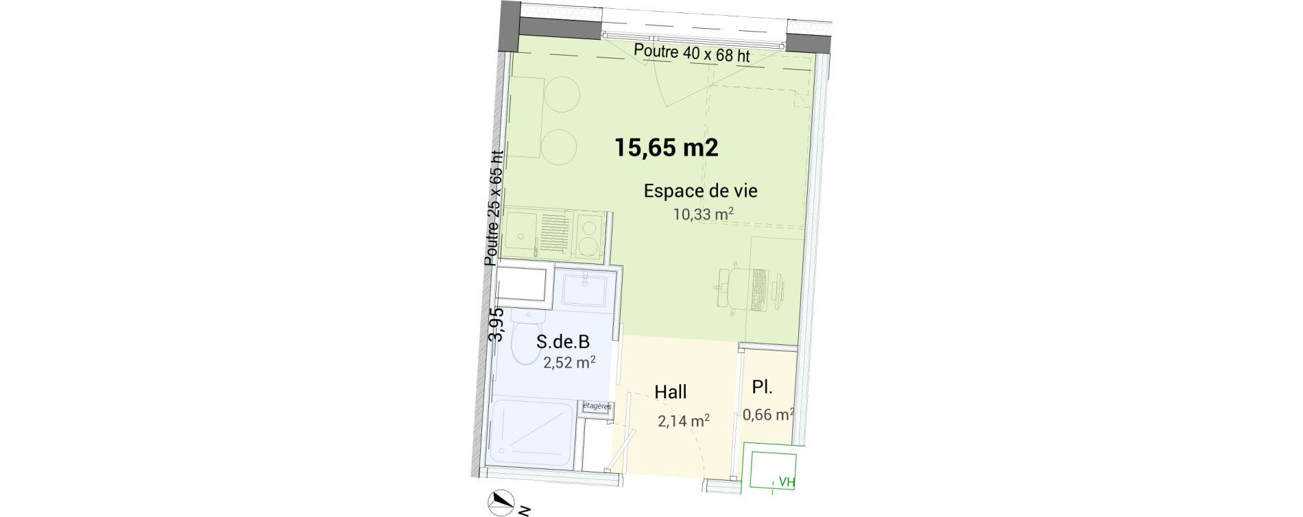 Studio de 15,65 m2 &agrave; Saint-&Eacute;tienne Centre deux
