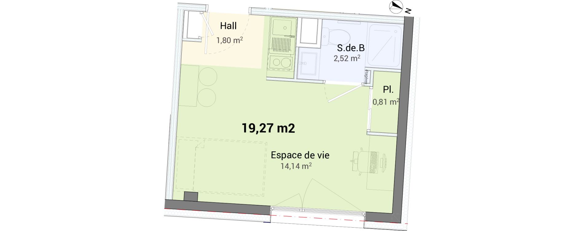 Studio de 19,27 m2 &agrave; Saint-&Eacute;tienne Centre deux