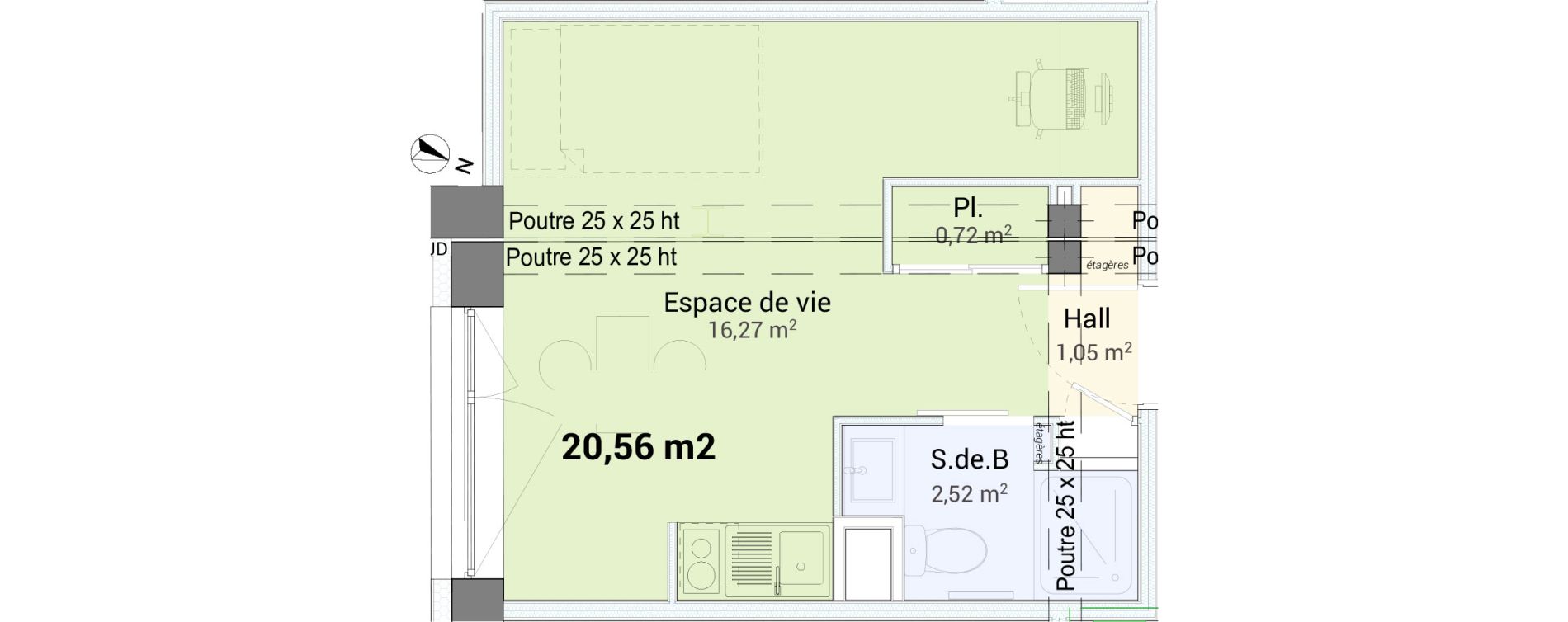 Studio de 20,56 m2 &agrave; Saint-&Eacute;tienne Centre deux