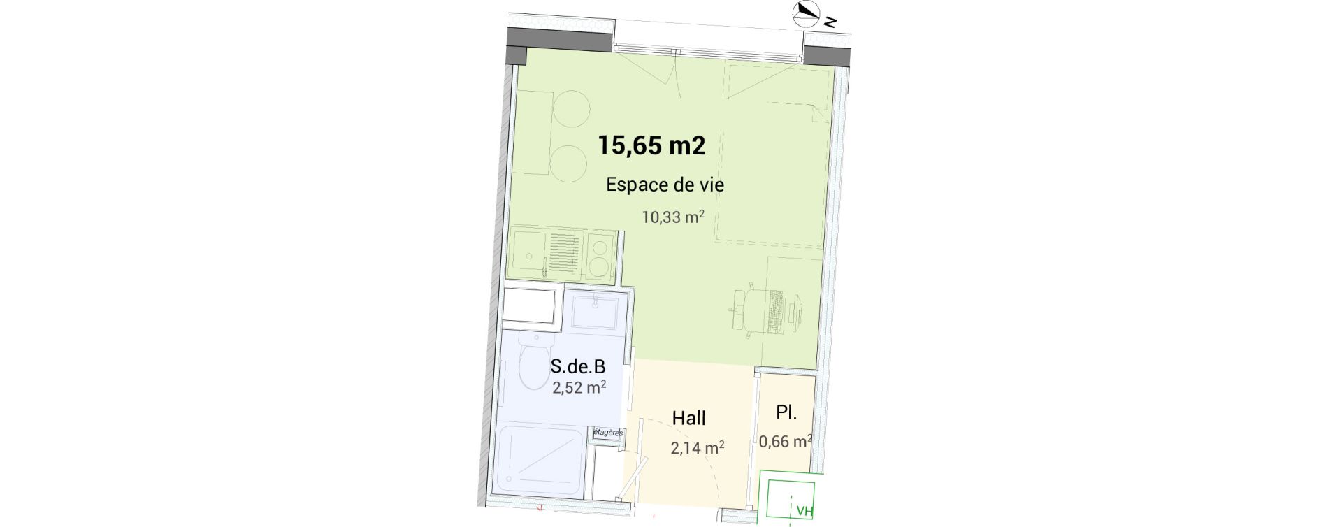Studio de 15,65 m2 &agrave; Saint-&Eacute;tienne Centre deux