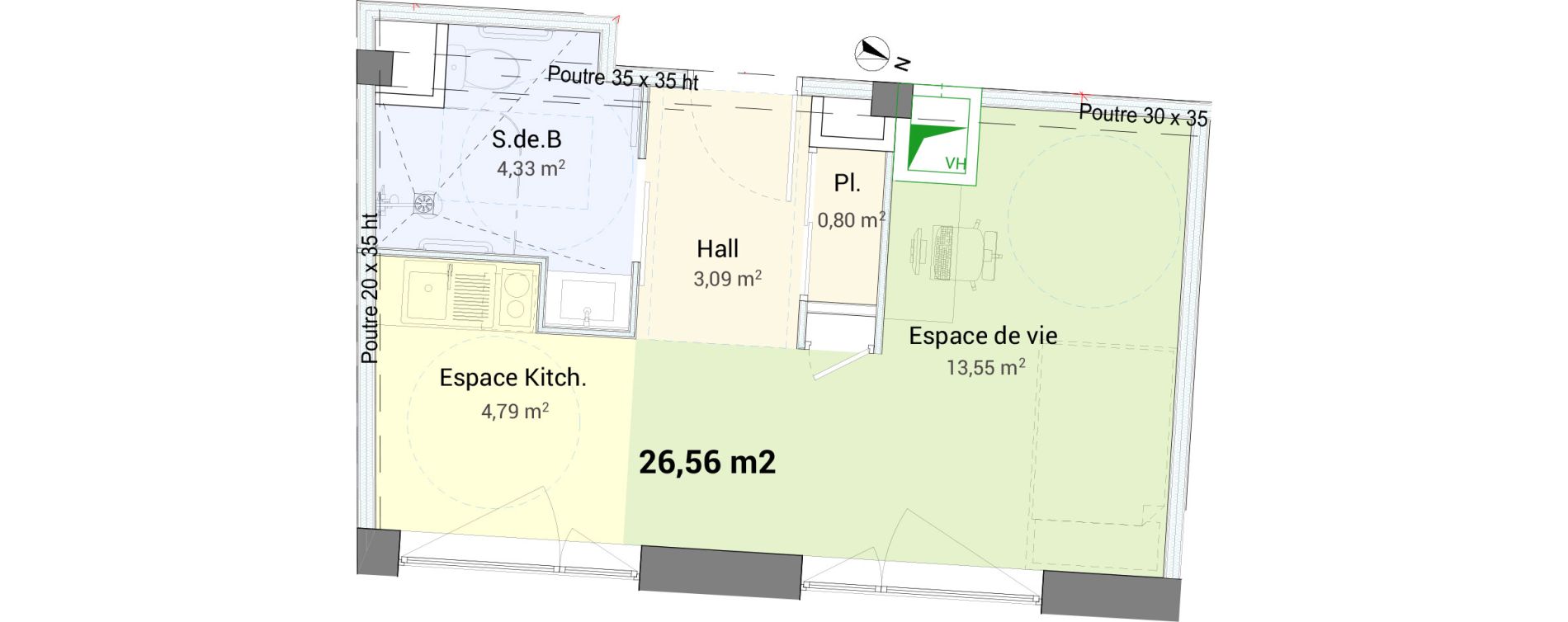 Studio de 26,56 m2 &agrave; Saint-&Eacute;tienne Centre deux