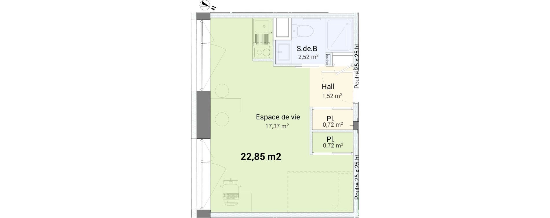 Studio de 22,85 m2 &agrave; Saint-&Eacute;tienne Centre deux