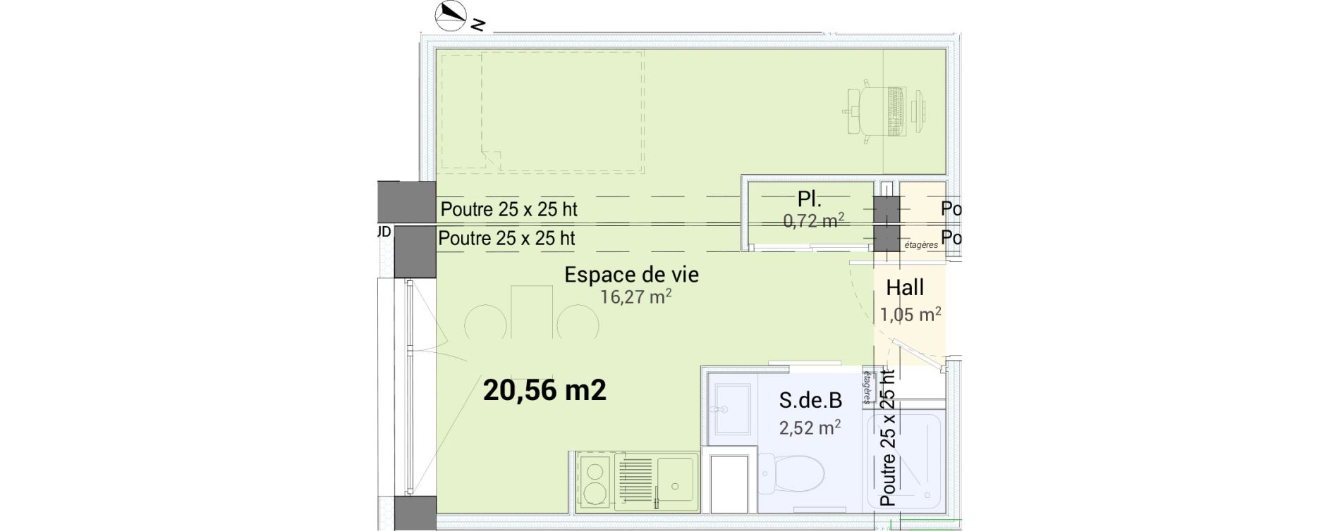 Studio de 20,56 m2 &agrave; Saint-&Eacute;tienne Centre deux