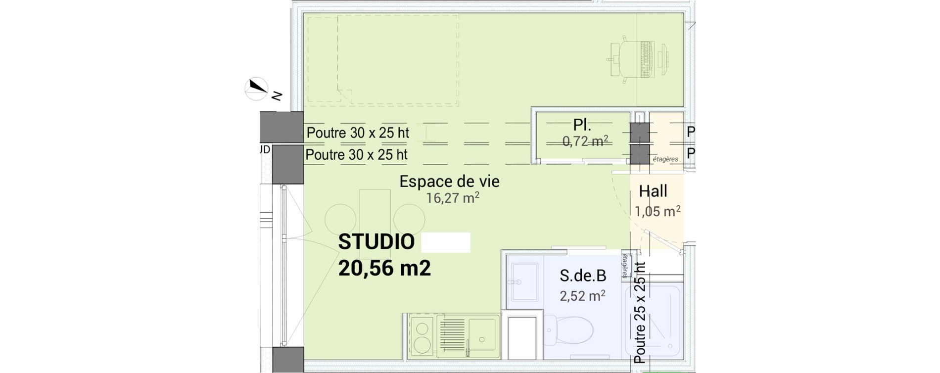 Studio de 20,56 m2 &agrave; Saint-&Eacute;tienne Centre deux