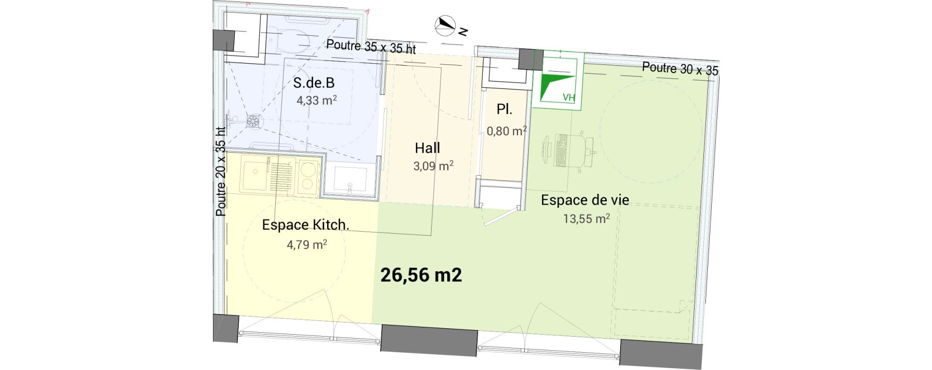 Studio de 26,56 m2 &agrave; Saint-&Eacute;tienne Centre deux