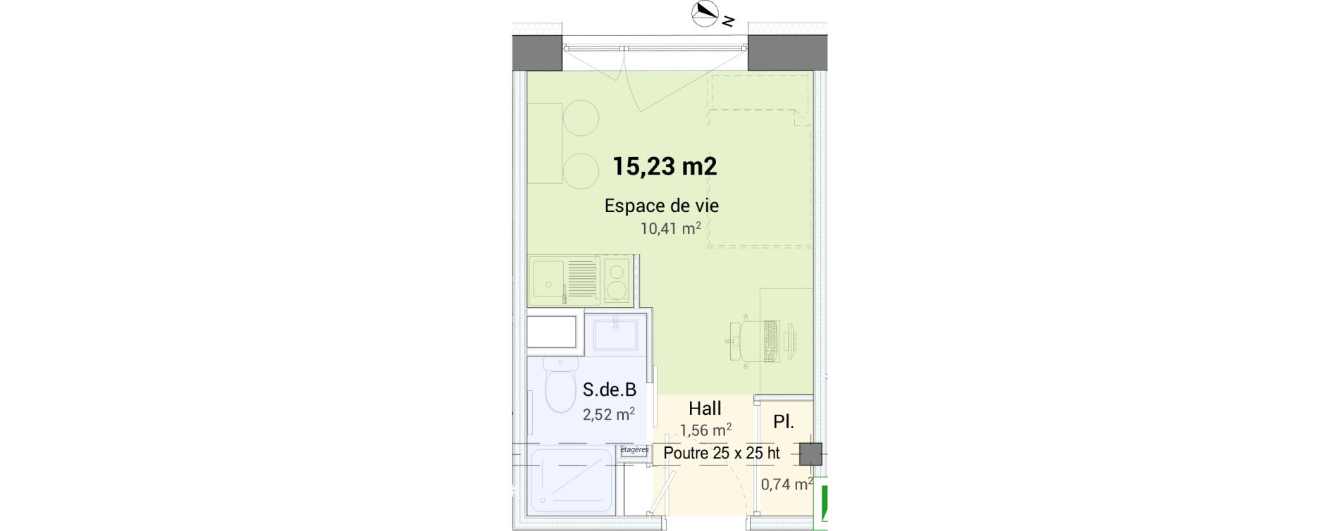 Studio de 15,23 m2 &agrave; Saint-&Eacute;tienne Centre deux