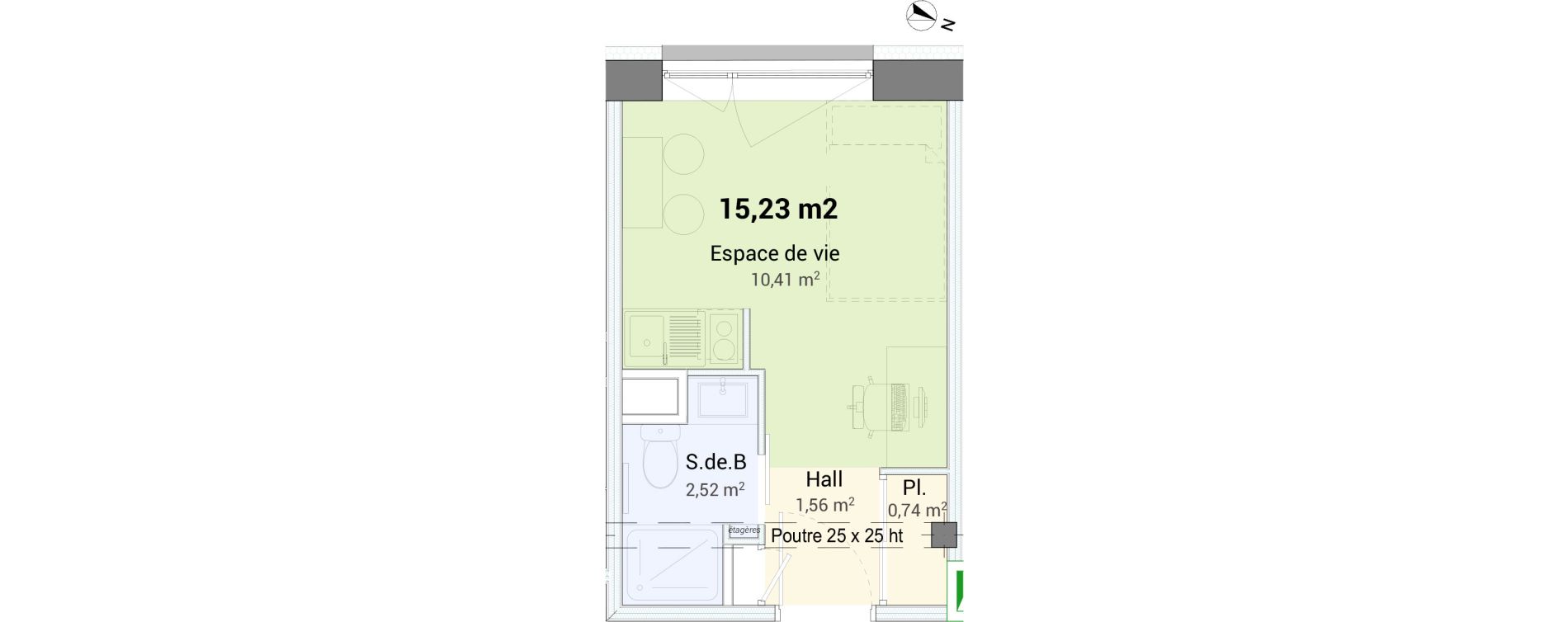 Studio de 15,23 m2 &agrave; Saint-&Eacute;tienne Centre deux