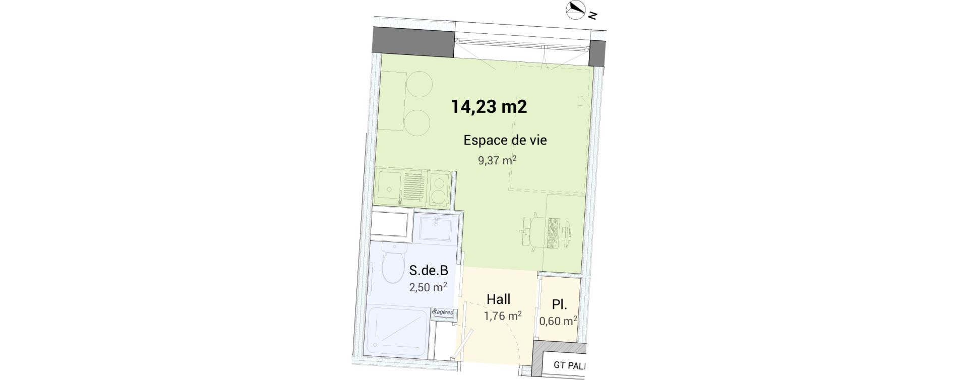 Studio de 14,23 m2 &agrave; Saint-&Eacute;tienne Centre deux