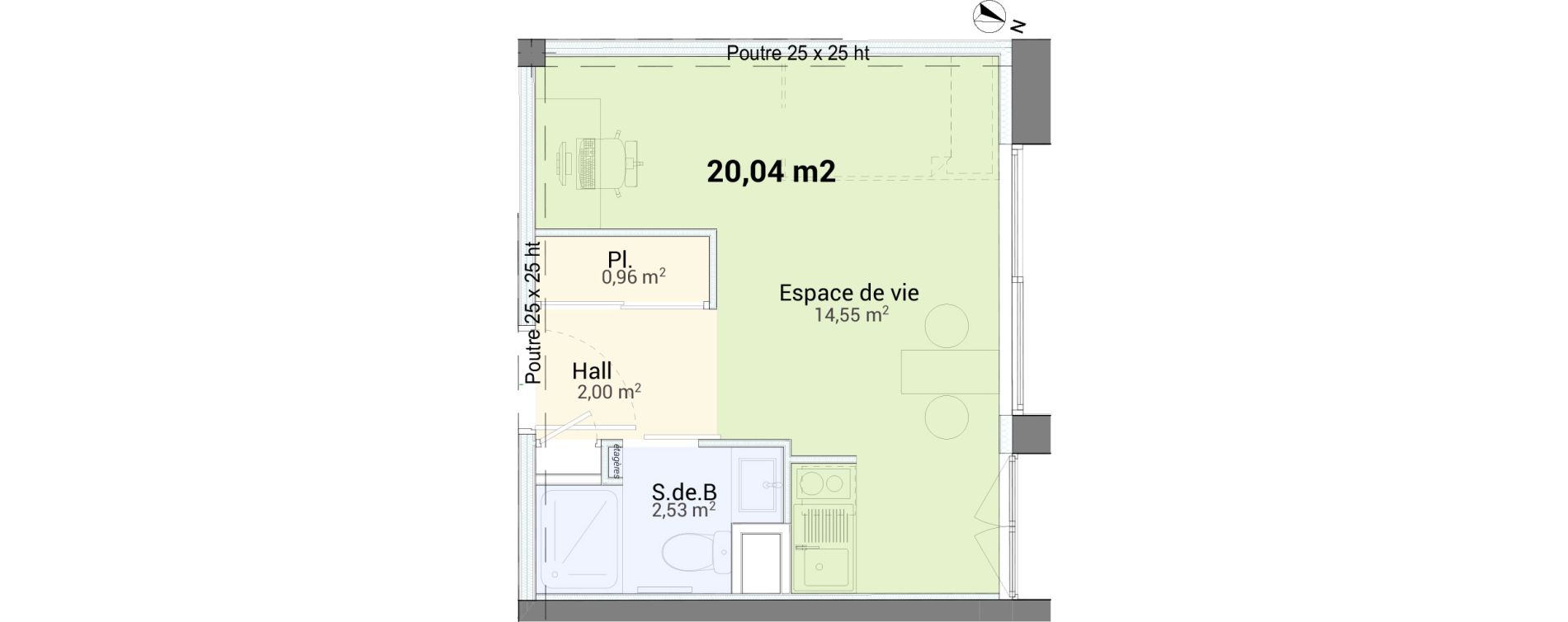 Studio de 20,04 m2 &agrave; Saint-&Eacute;tienne Centre deux