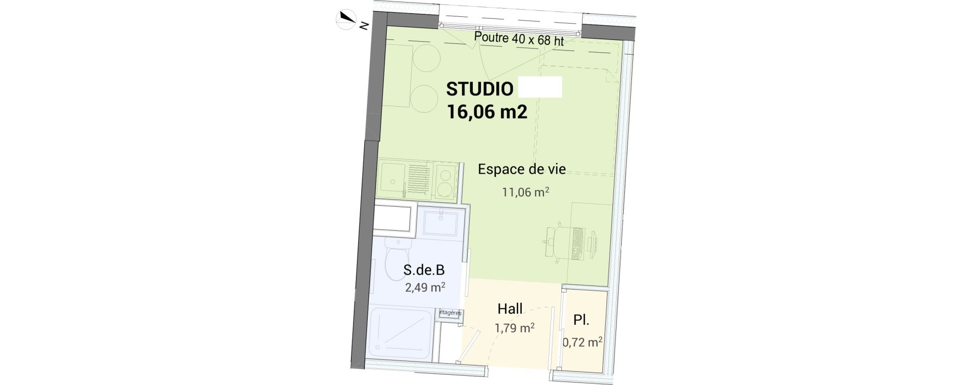 Studio de 16,06 m2 &agrave; Saint-&Eacute;tienne Centre deux