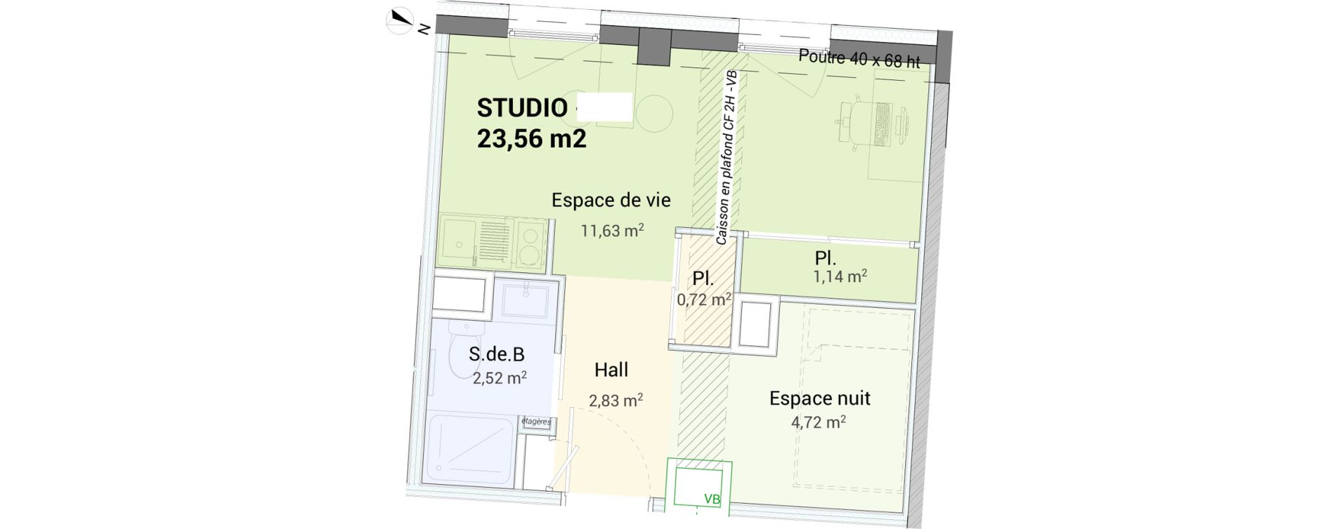 Studio de 23,56 m2 &agrave; Saint-&Eacute;tienne Centre deux
