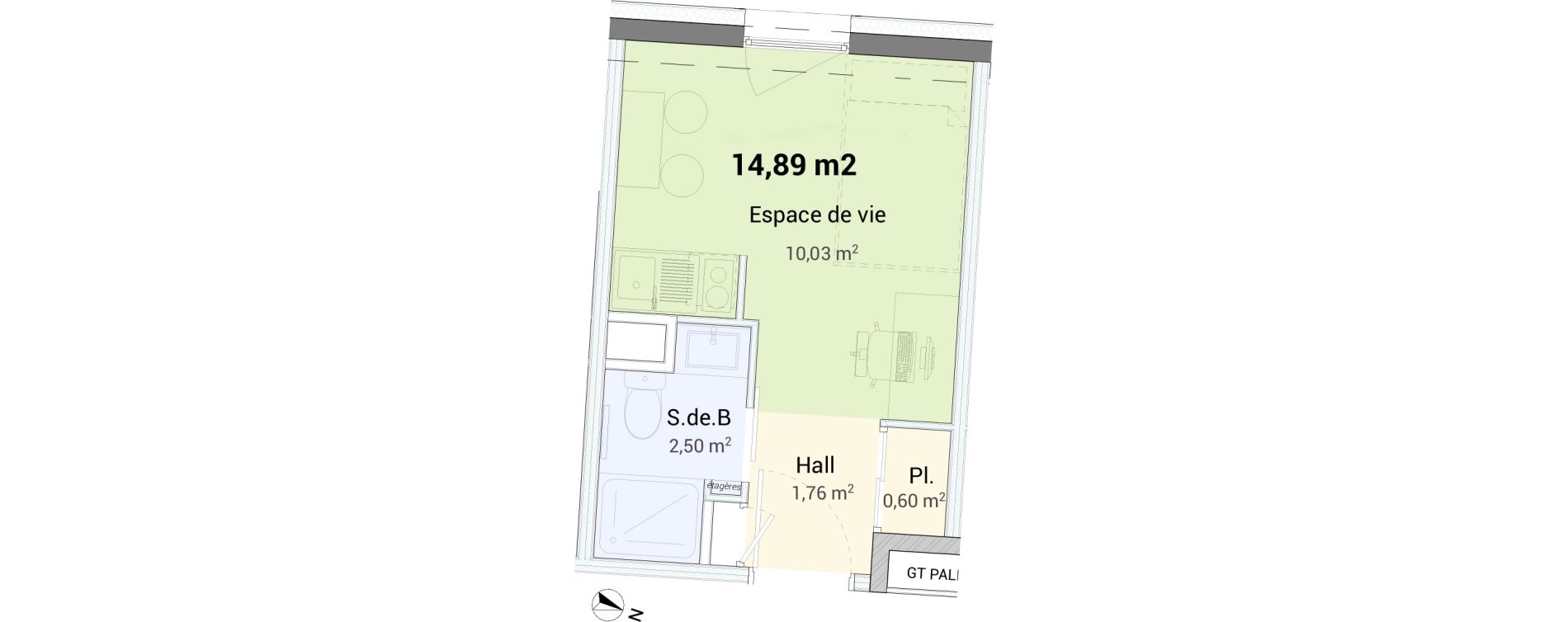 Studio de 14,89 m2 &agrave; Saint-&Eacute;tienne Centre deux