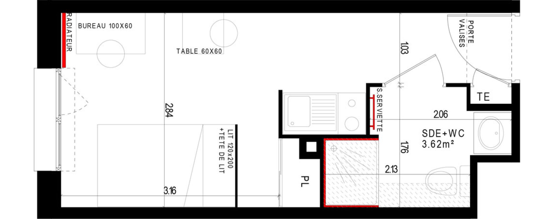 Appartement T1 meubl&eacute; de 17,52 m2 &agrave; Aubi&egrave;re Campus universitaire les c&eacute;zeaux