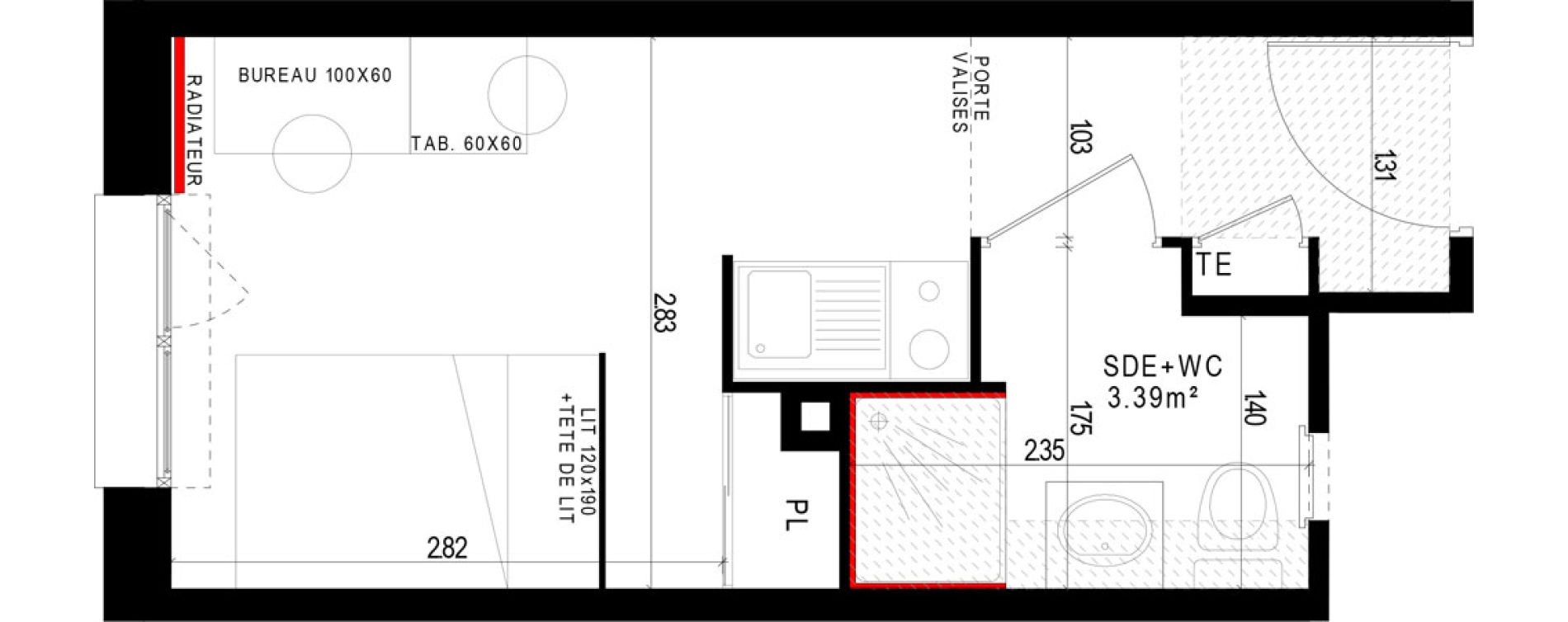 Appartement T1 meubl&eacute; de 16,82 m2 &agrave; Aubi&egrave;re Campus universitaire les c&eacute;zeaux