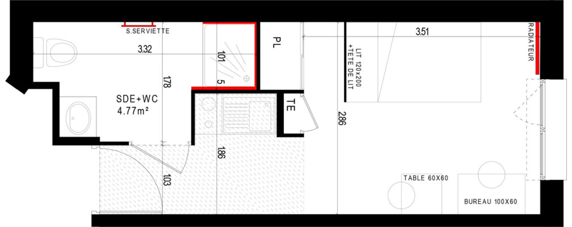 Appartement T1 meubl&eacute; de 19,76 m2 &agrave; Aubi&egrave;re Campus universitaire les c&eacute;zeaux