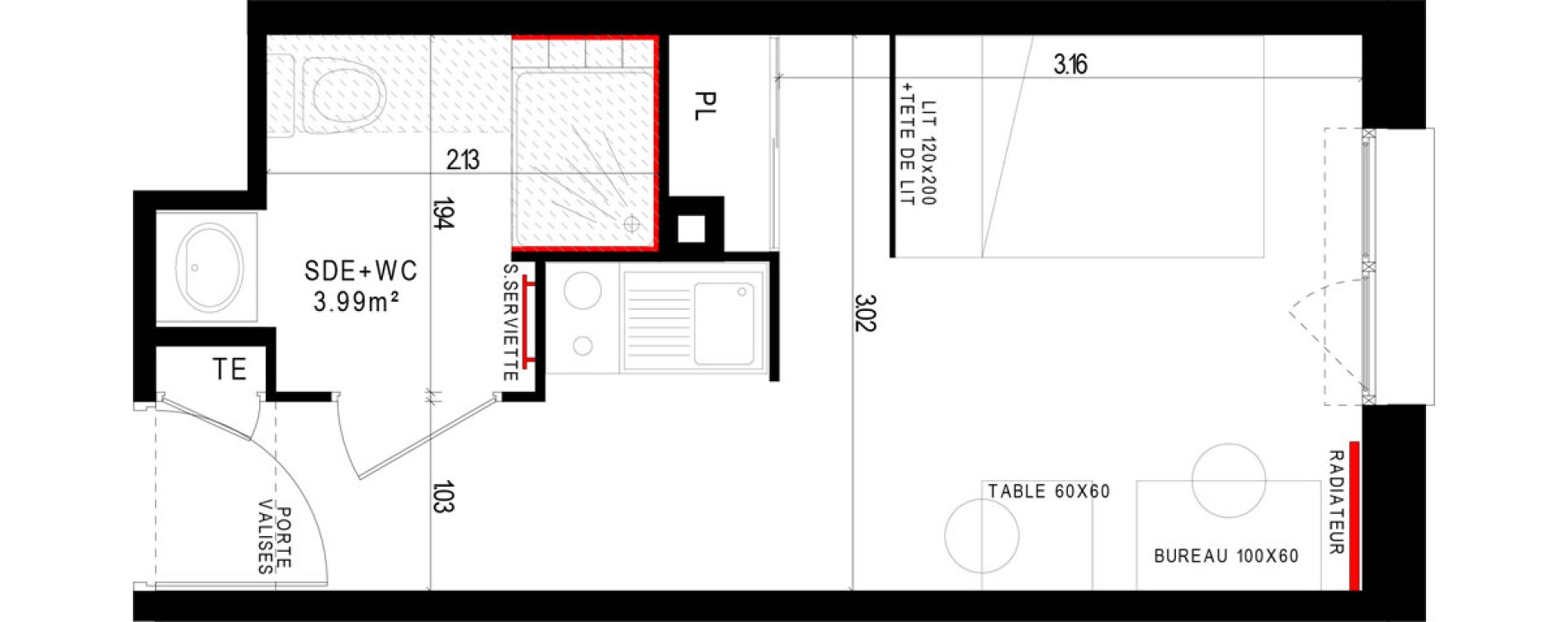 Appartement T1 meubl&eacute; de 18,57 m2 &agrave; Aubi&egrave;re Campus universitaire les c&eacute;zeaux