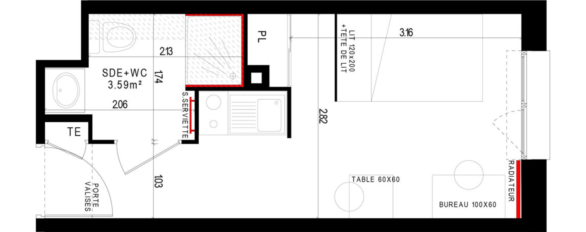 Appartement T1 meubl&eacute; de 17,40 m2 &agrave; Aubi&egrave;re Campus universitaire les c&eacute;zeaux