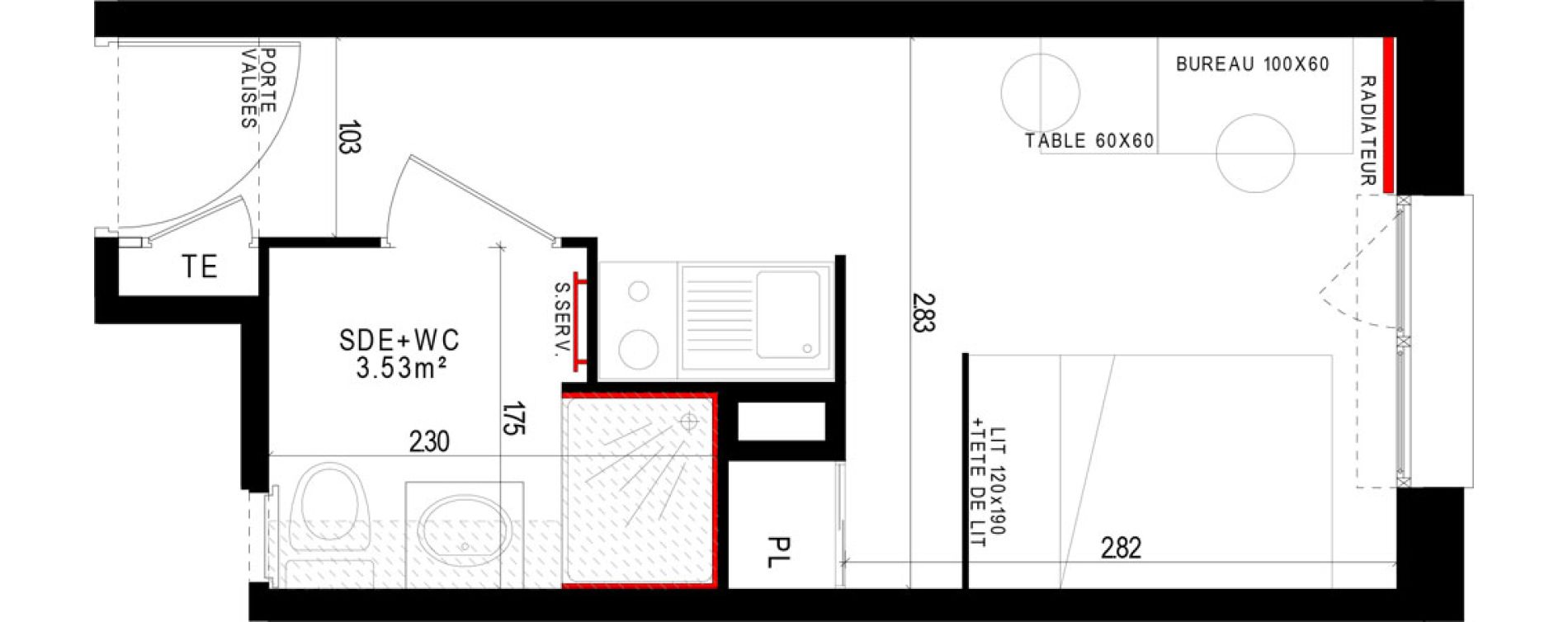 Appartement T1 meubl&eacute; de 16,66 m2 &agrave; Aubi&egrave;re Campus universitaire les c&eacute;zeaux