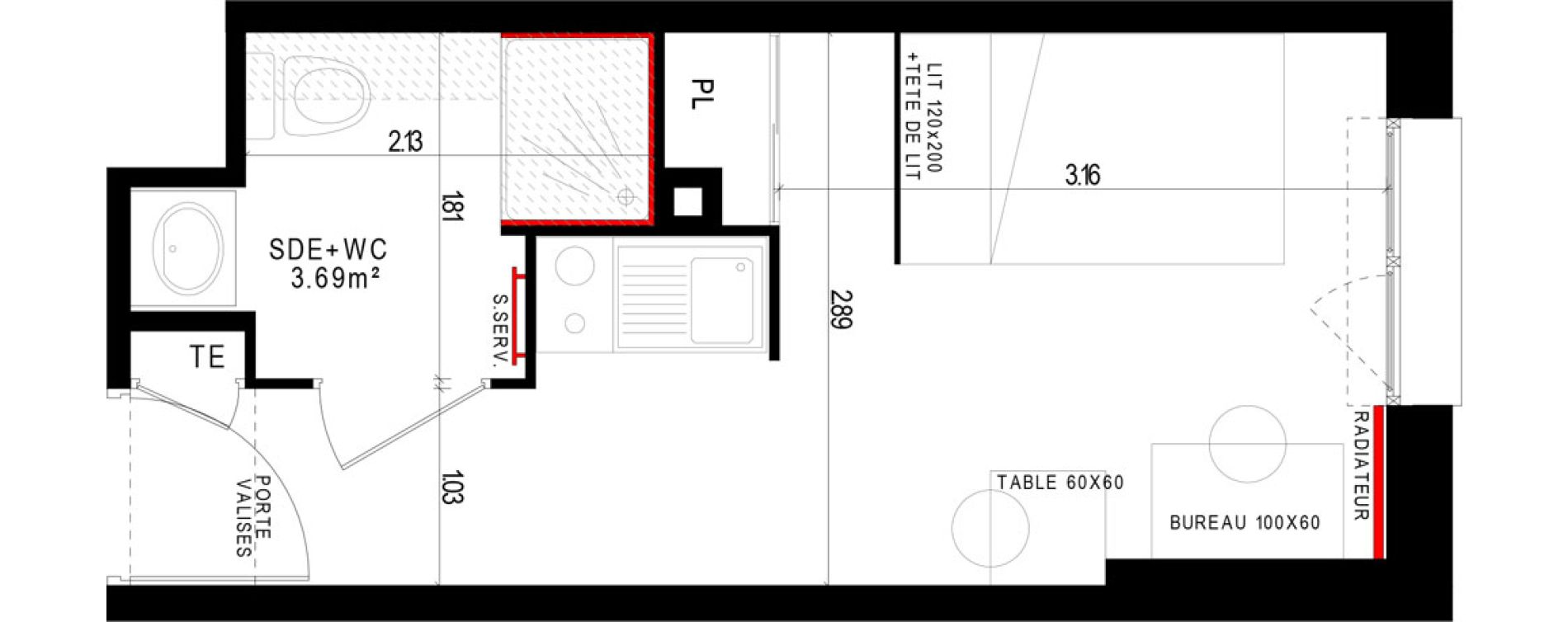 Appartement T1 meubl&eacute; de 17,60 m2 &agrave; Aubi&egrave;re Campus universitaire les c&eacute;zeaux