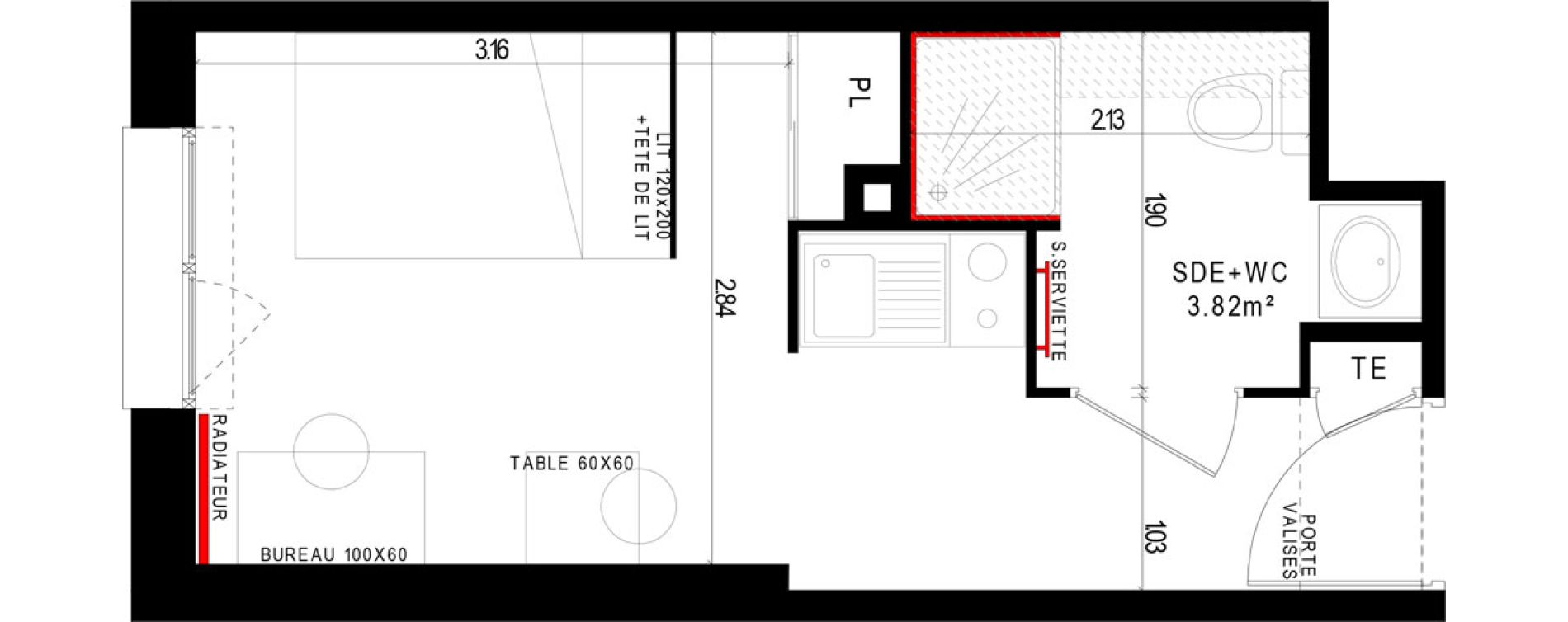 Appartement T1 meubl&eacute; de 17,90 m2 &agrave; Aubi&egrave;re Campus universitaire les c&eacute;zeaux