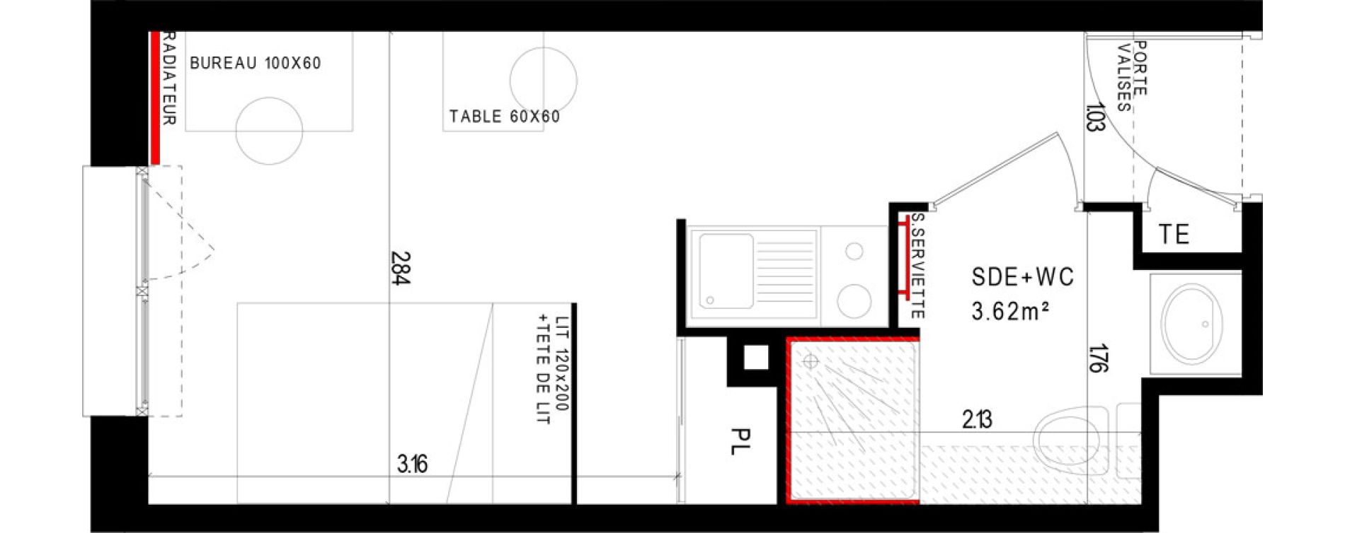 Appartement T1 meubl&eacute; de 17,52 m2 &agrave; Aubi&egrave;re Campus universitaire les c&eacute;zeaux