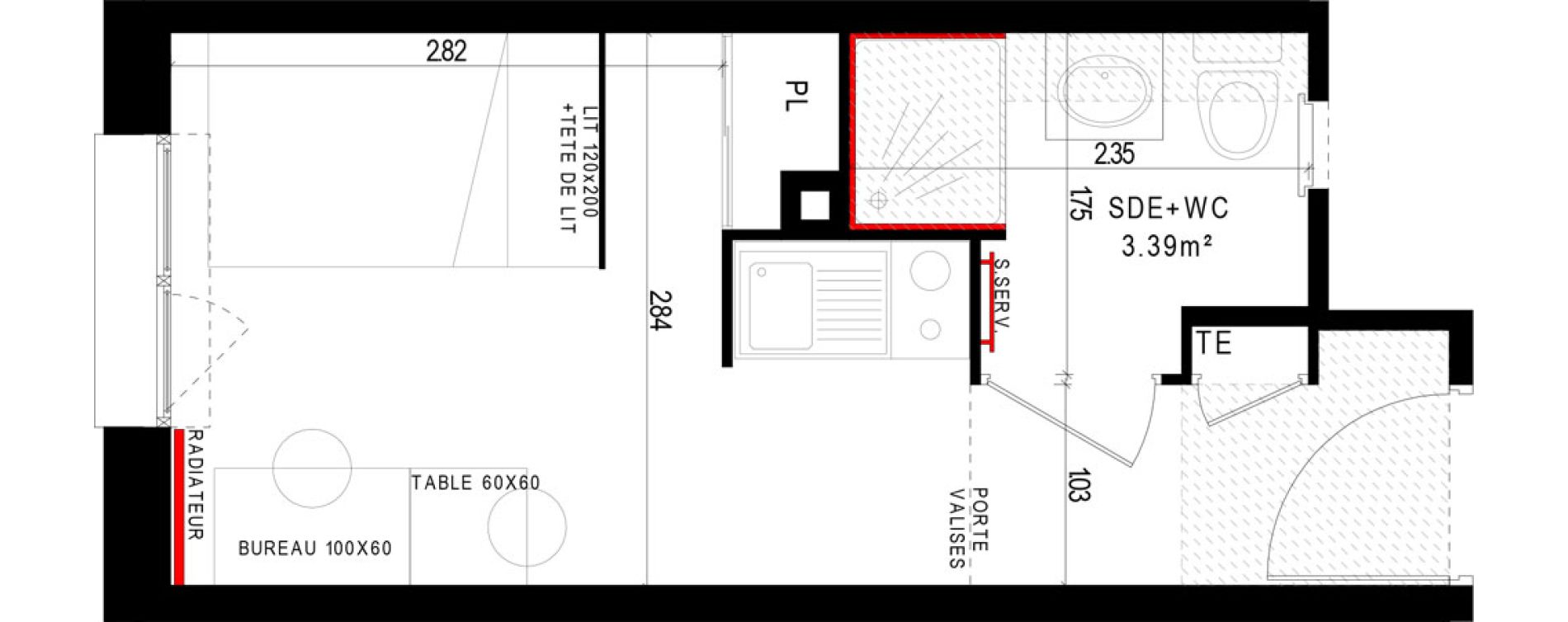 Appartement T1 meubl&eacute; de 16,82 m2 &agrave; Aubi&egrave;re Campus universitaire les c&eacute;zeaux