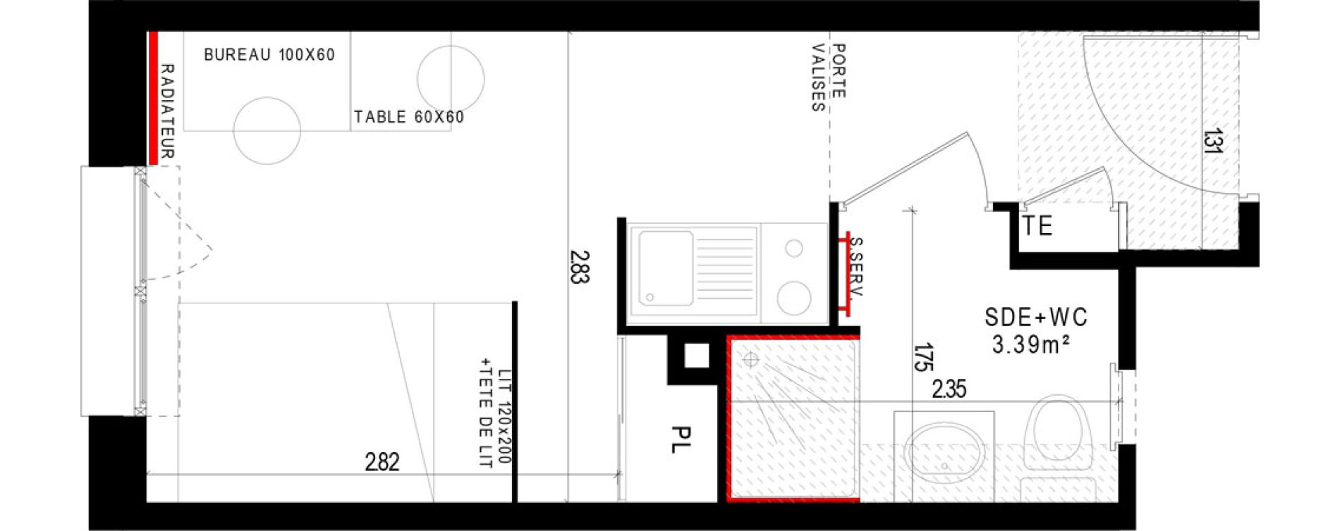 Appartement T1 meubl&eacute; de 16,83 m2 &agrave; Aubi&egrave;re Campus universitaire les c&eacute;zeaux