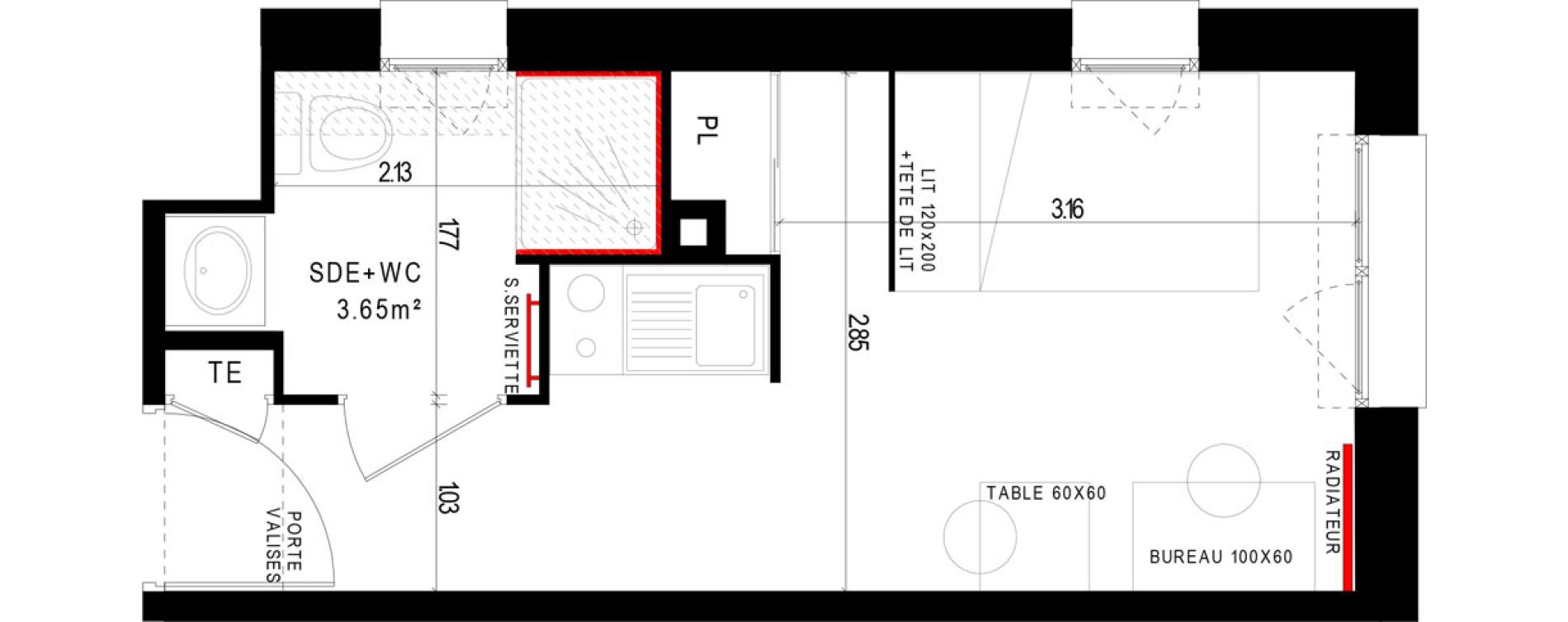 Appartement T1 meubl&eacute; de 17,64 m2 &agrave; Aubi&egrave;re Campus universitaire les c&eacute;zeaux