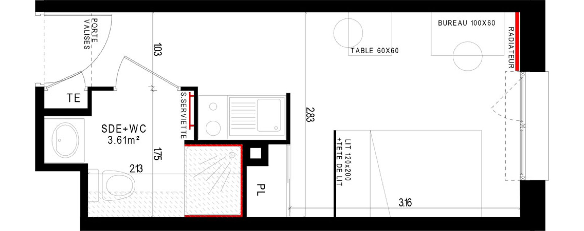 Appartement T1 meubl&eacute; de 17,46 m2 &agrave; Aubi&egrave;re Campus universitaire les c&eacute;zeaux