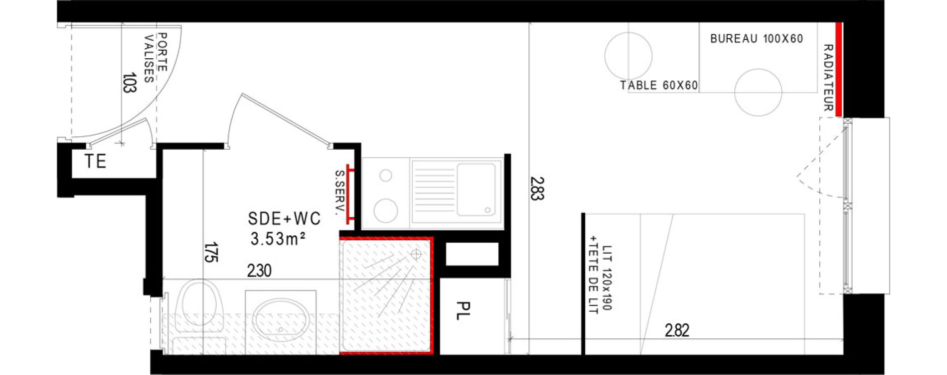 Appartement T1 meubl&eacute; de 16,66 m2 &agrave; Aubi&egrave;re Campus universitaire les c&eacute;zeaux