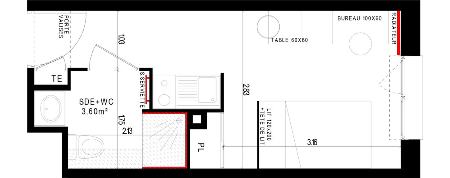 Appartement T1 meubl&eacute; de 17,46 m2 &agrave; Aubi&egrave;re Campus universitaire les c&eacute;zeaux