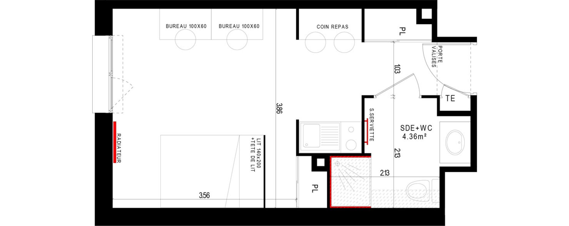 Appartement T1 meubl&eacute; de 25,05 m2 &agrave; Aubi&egrave;re Campus universitaire les c&eacute;zeaux