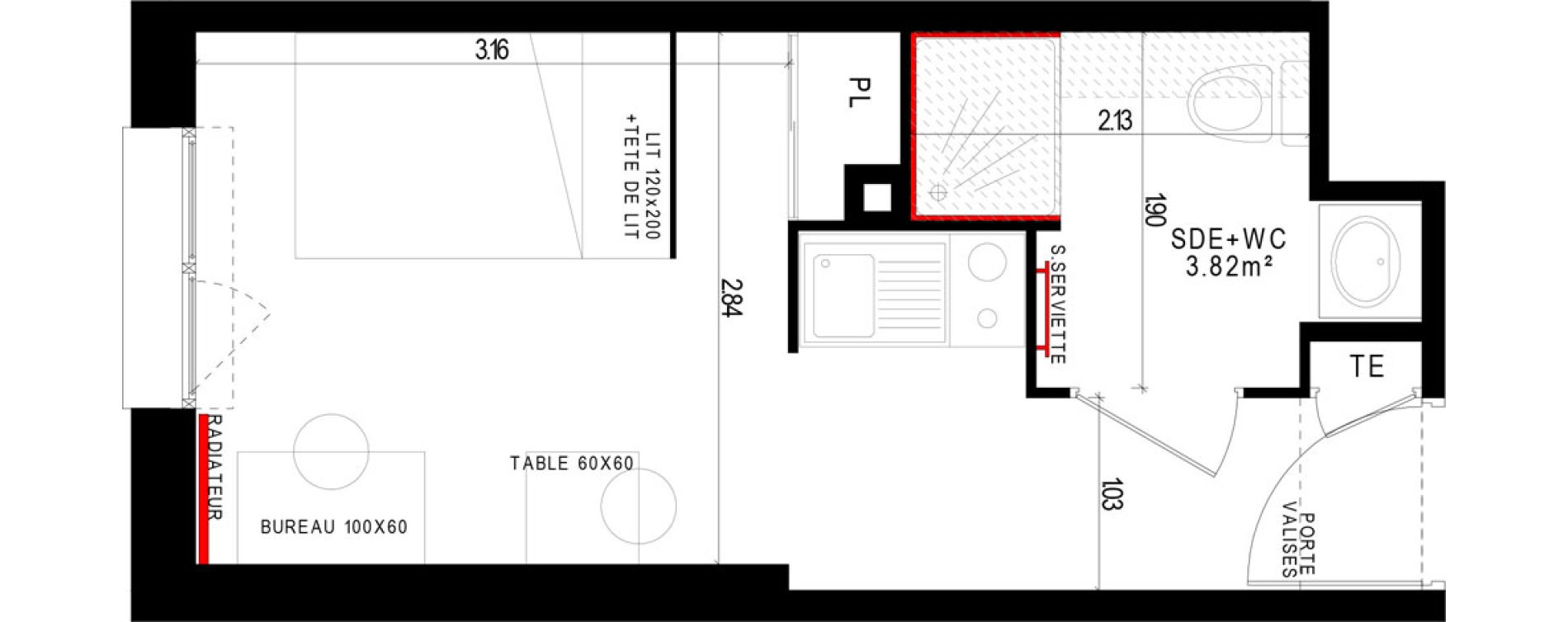 Appartement T1 meubl&eacute; de 17,90 m2 &agrave; Aubi&egrave;re Campus universitaire les c&eacute;zeaux