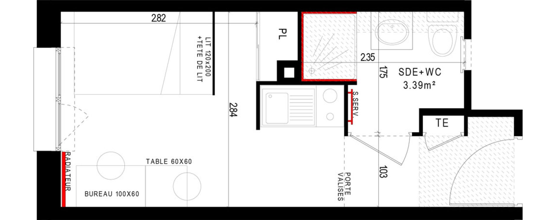 Appartement T1 meubl&eacute; de 16,82 m2 &agrave; Aubi&egrave;re Campus universitaire les c&eacute;zeaux