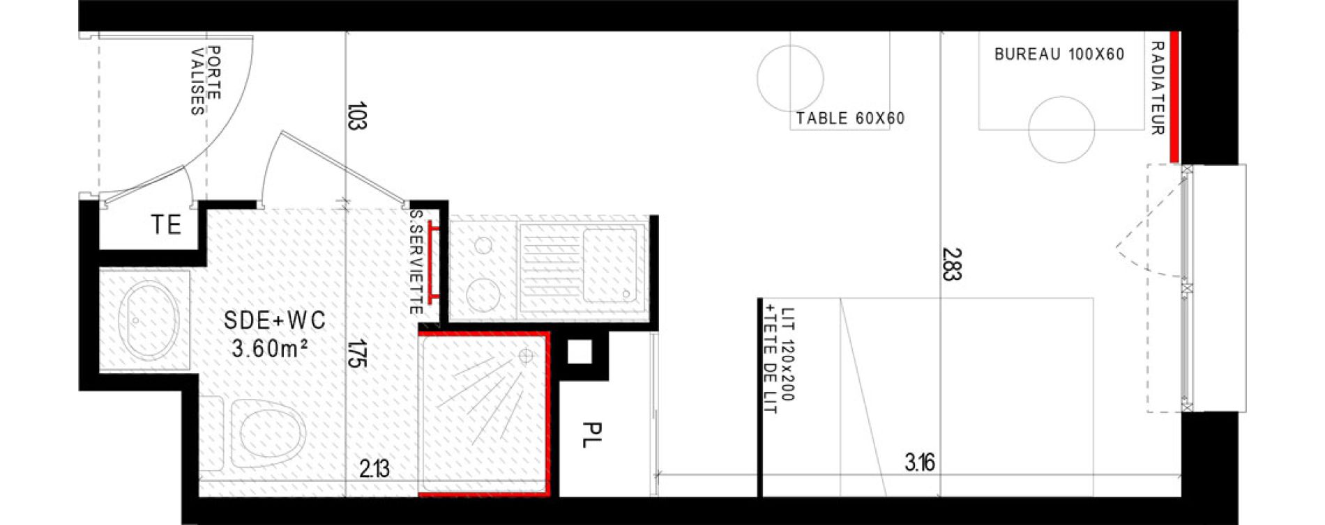 Appartement T1 meubl&eacute; de 17,46 m2 &agrave; Aubi&egrave;re Campus universitaire les c&eacute;zeaux