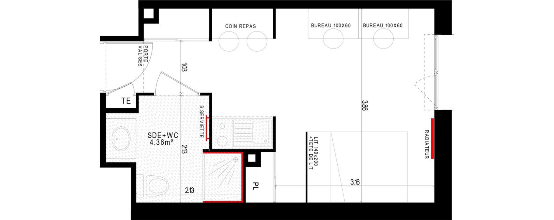 Appartement T1 meubl&eacute; de 23,51 m2 &agrave; Aubi&egrave;re Campus universitaire les c&eacute;zeaux