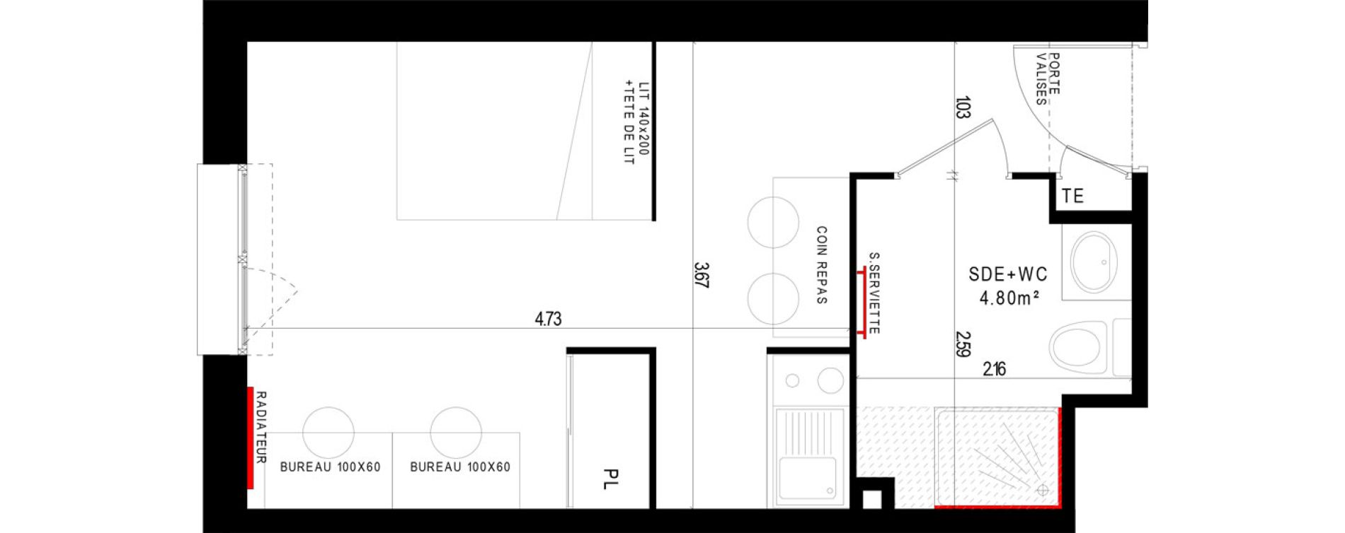 Appartement T1 meubl&eacute; de 24,29 m2 &agrave; Aubi&egrave;re Campus universitaire les c&eacute;zeaux