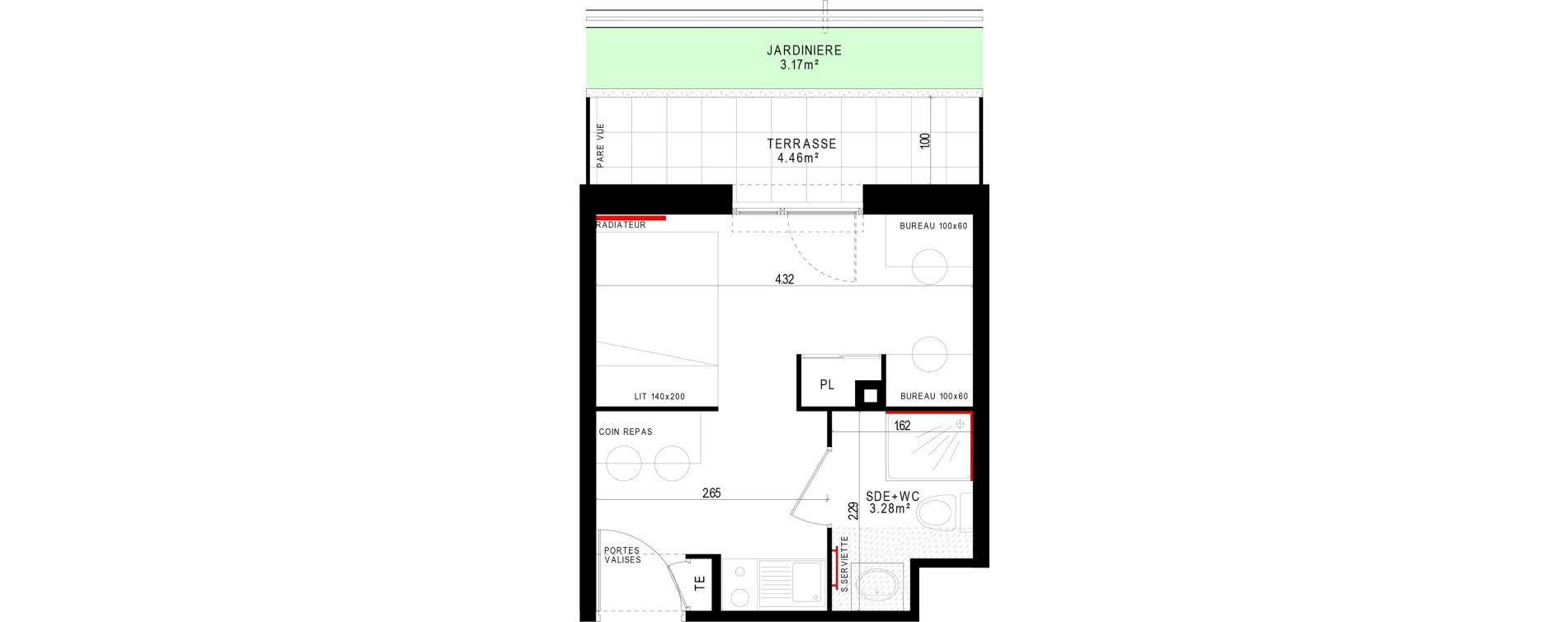 Appartement T1 meubl&eacute; de 18,50 m2 &agrave; Aubi&egrave;re Campus universitaire les c&eacute;zeaux