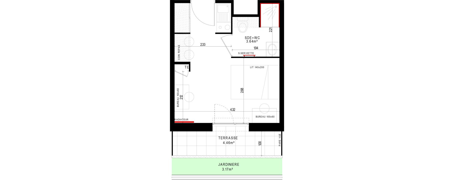 Appartement T1 meubl&eacute; de 20,16 m2 &agrave; Aubi&egrave;re Campus universitaire les c&eacute;zeaux