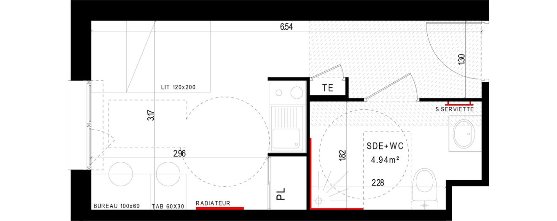 Appartement T1 meubl&eacute; de 19,88 m2 &agrave; Aubi&egrave;re Campus universitaire les c&eacute;zeaux