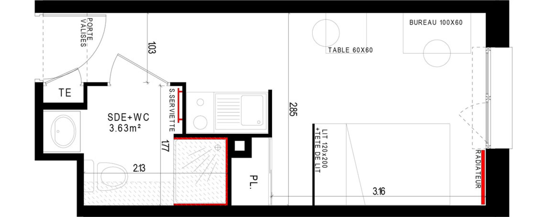 Appartement T1 meubl&eacute; de 17,57 m2 &agrave; Aubi&egrave;re Campus universitaire les c&eacute;zeaux