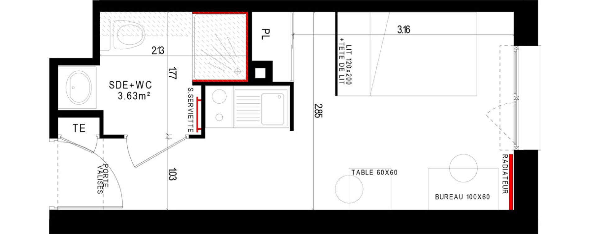 Appartement T1 meubl&eacute; de 17,57 m2 &agrave; Aubi&egrave;re Campus universitaire les c&eacute;zeaux