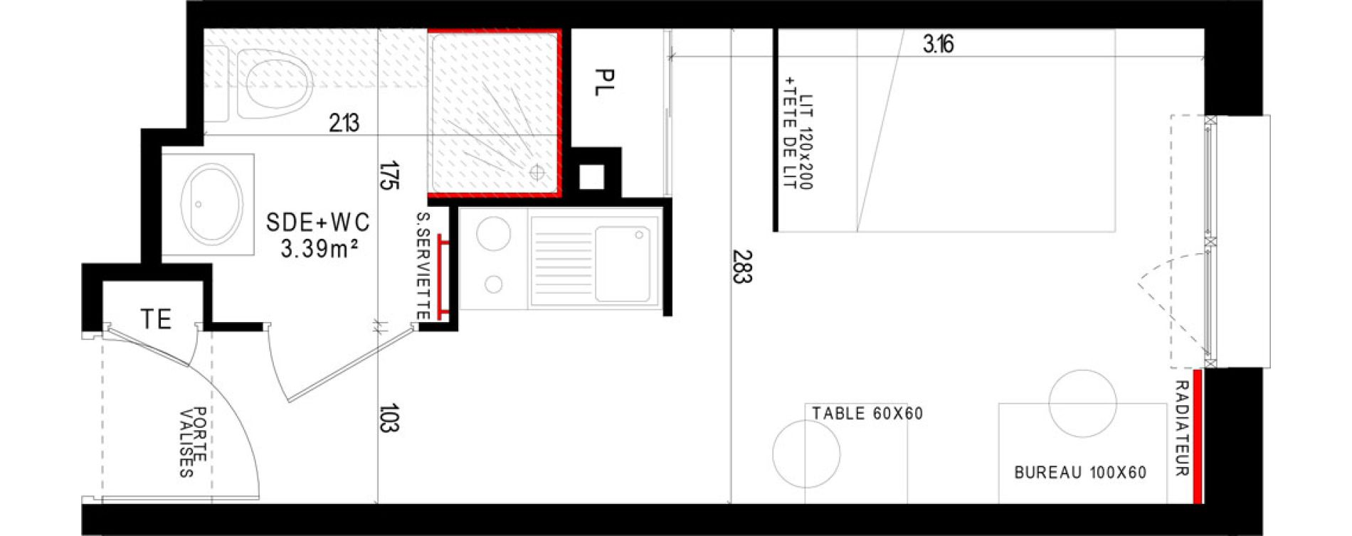 Appartement T1 meubl&eacute; de 17,24 m2 &agrave; Aubi&egrave;re Campus universitaire les c&eacute;zeaux