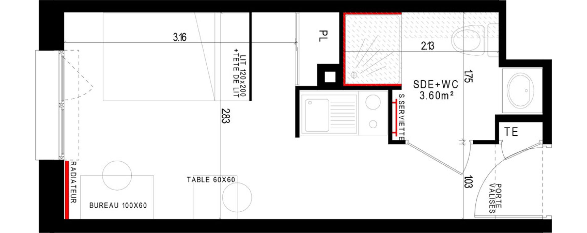 Appartement T1 meubl&eacute; de 17,45 m2 &agrave; Aubi&egrave;re Campus universitaire les c&eacute;zeaux