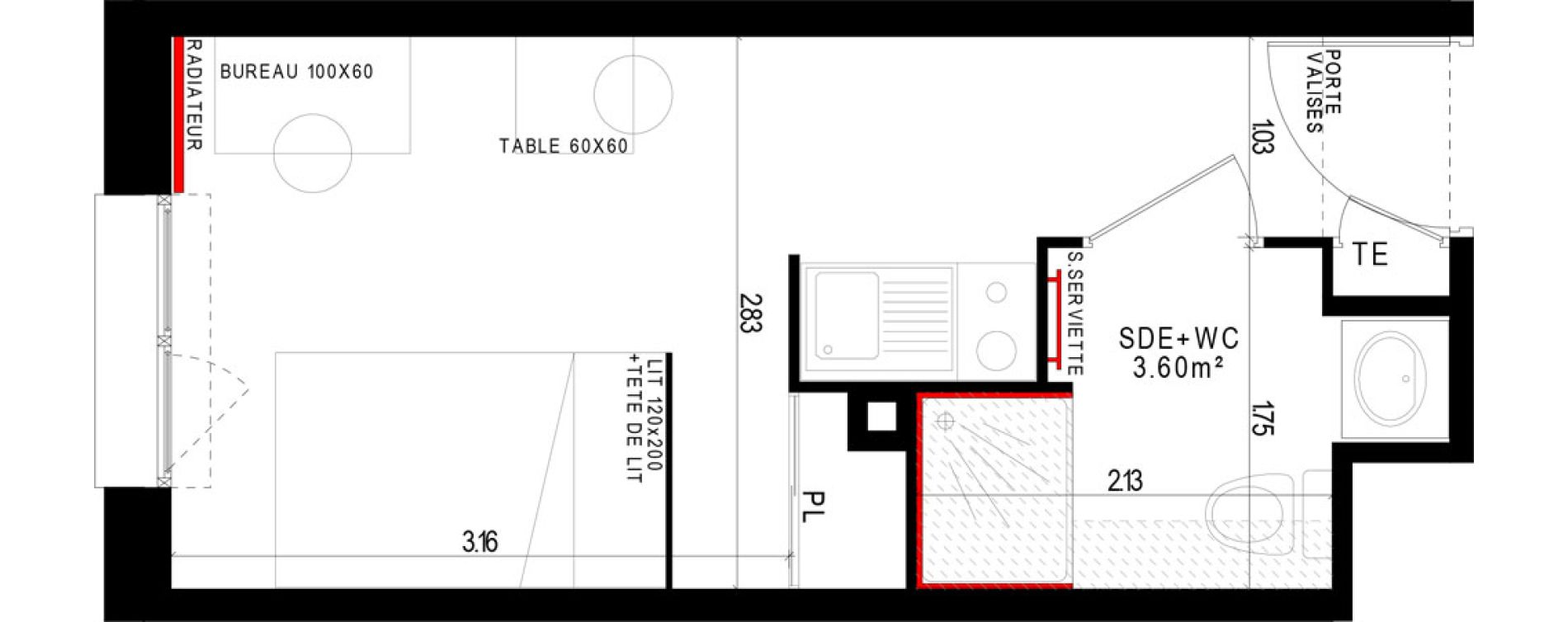 Appartement T1 meubl&eacute; de 17,45 m2 &agrave; Aubi&egrave;re Campus universitaire les c&eacute;zeaux