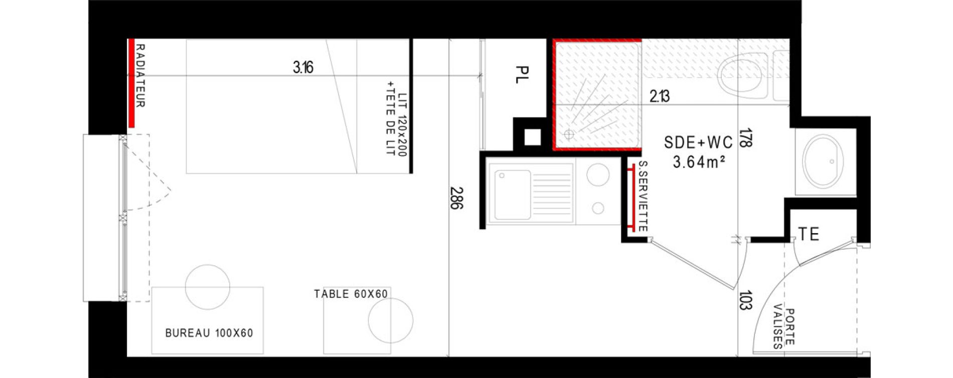 Appartement T1 meubl&eacute; de 17,63 m2 &agrave; Aubi&egrave;re Campus universitaire les c&eacute;zeaux