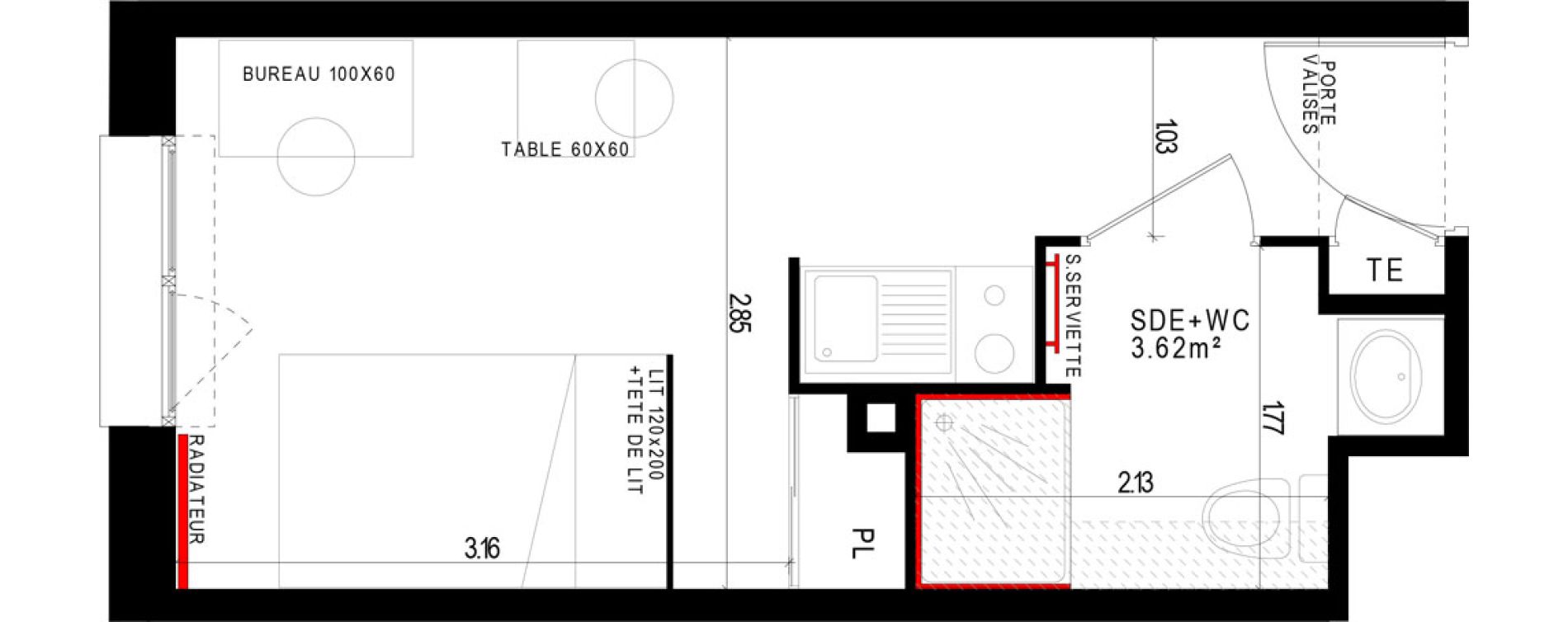 Appartement T1 meubl&eacute; de 17,56 m2 &agrave; Aubi&egrave;re Campus universitaire les c&eacute;zeaux