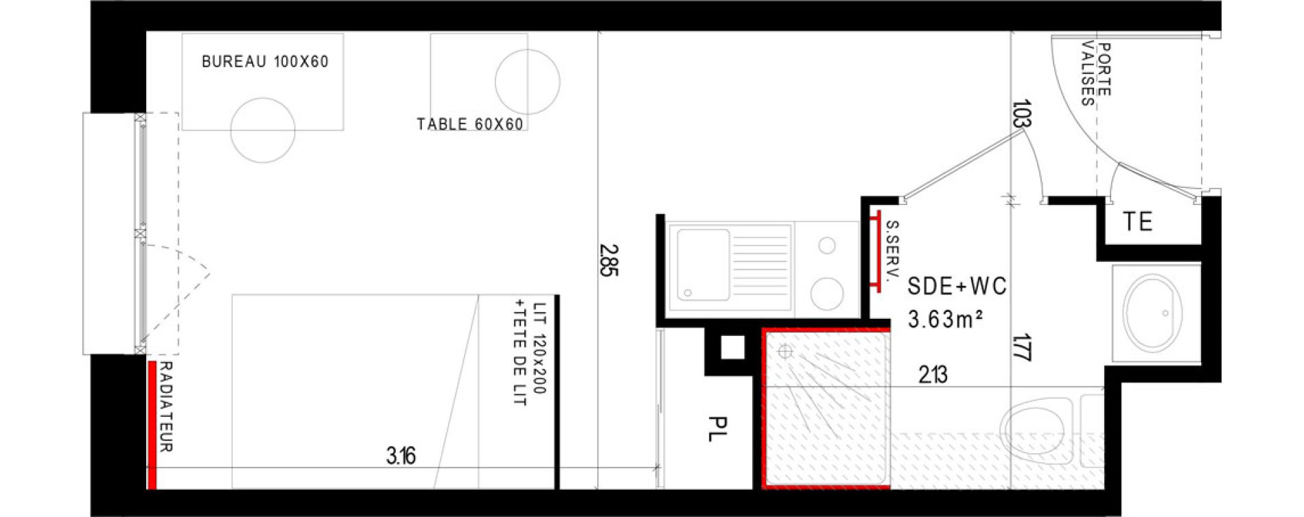 Appartement T1 meubl&eacute; de 17,57 m2 &agrave; Aubi&egrave;re Campus universitaire les c&eacute;zeaux