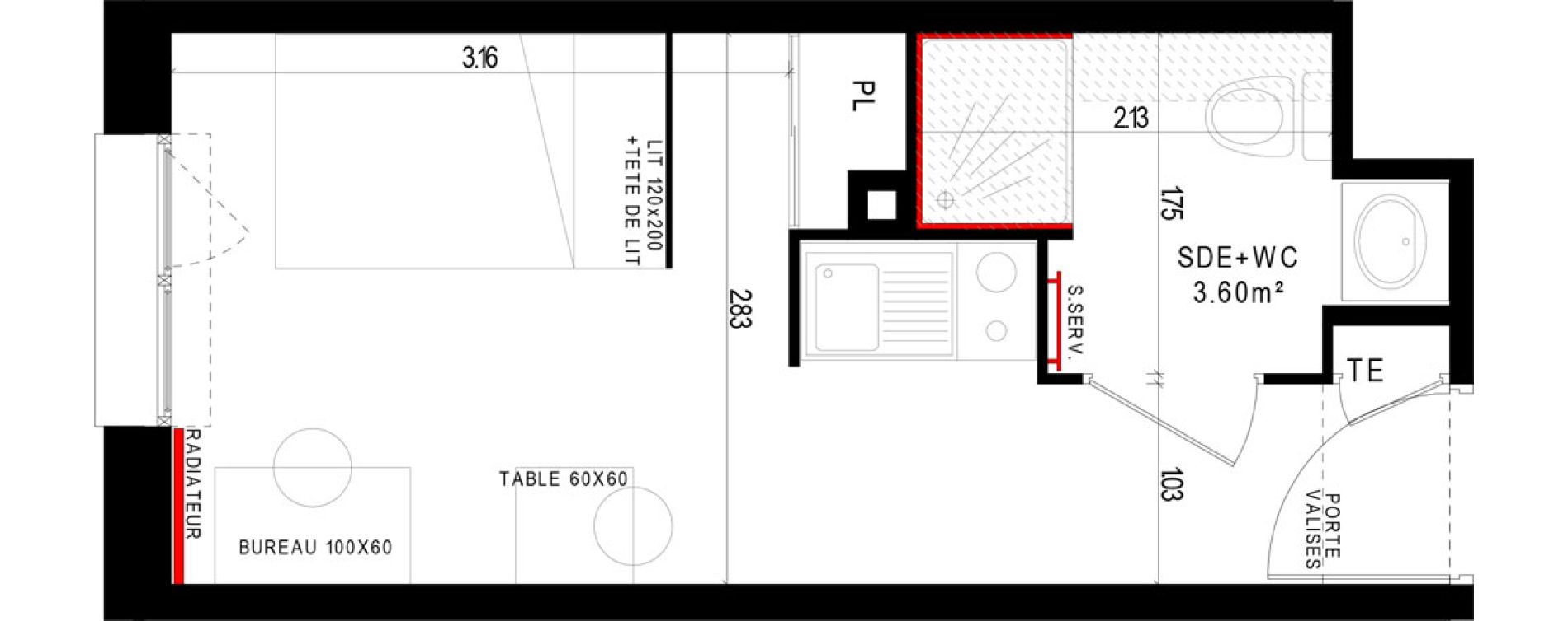 Appartement T1 meubl&eacute; de 17,45 m2 &agrave; Aubi&egrave;re Campus universitaire les c&eacute;zeaux